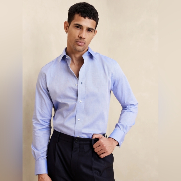 NWOT Wrinkle Resistant Designed Dress Shirt in Large Blue Texture Color - Picture 1 of 7